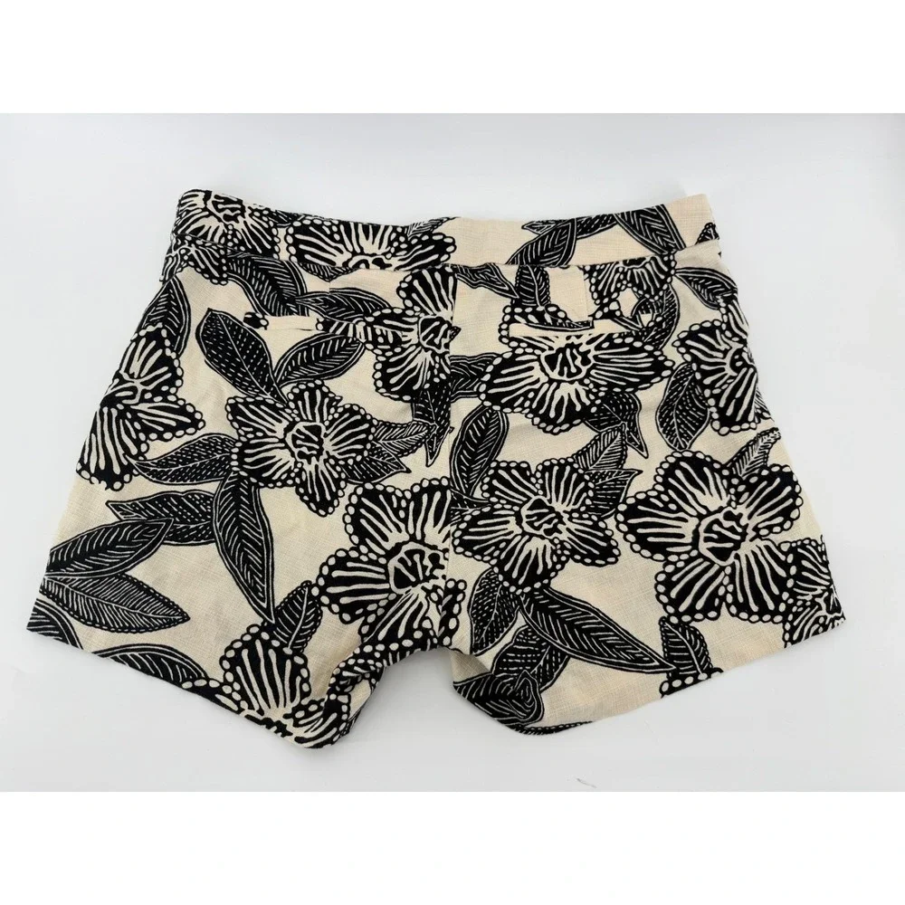 J.Crew‎ Women Black Ivory Floral Cotton Chino Shorts Size 6 Style